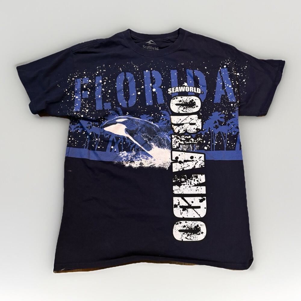 SeaWorld Shirt Large Orca Killer Whale Graphic Tee Orlando Unisex Wraparound AOP